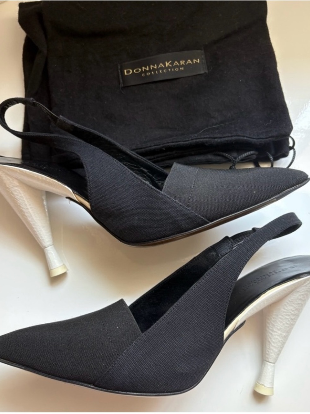 Donna Karan Collection 
Black & White Sling back heels